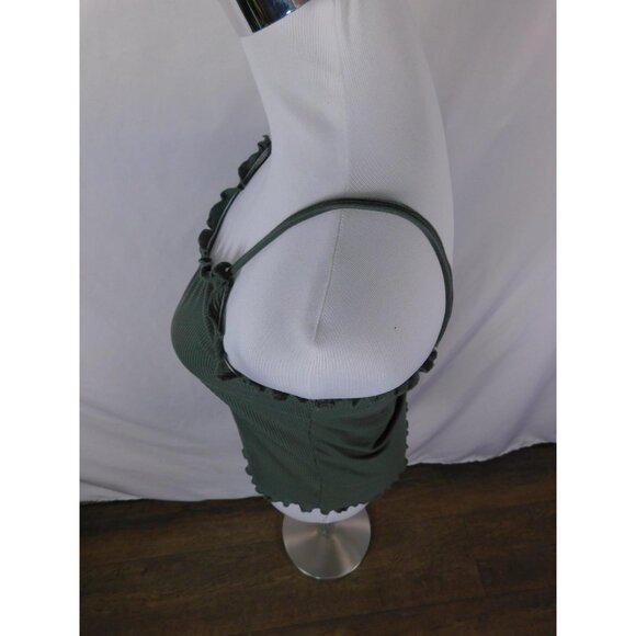 Green Ribbed Button Front Cami Tank Top Womens Medium Lettuce Hem - Picture 5 of 12